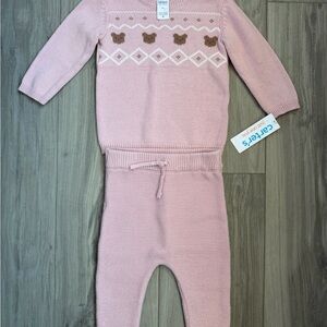Carter's Light Pink Knit Baby Sweater and Pants Set with Teddy Detail